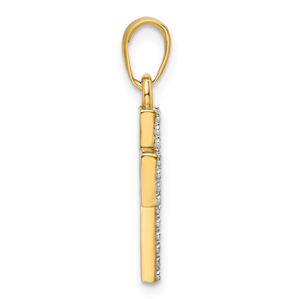 14k Yellow & Rhodium Gold w/Rhodium D/C Cross Pendant