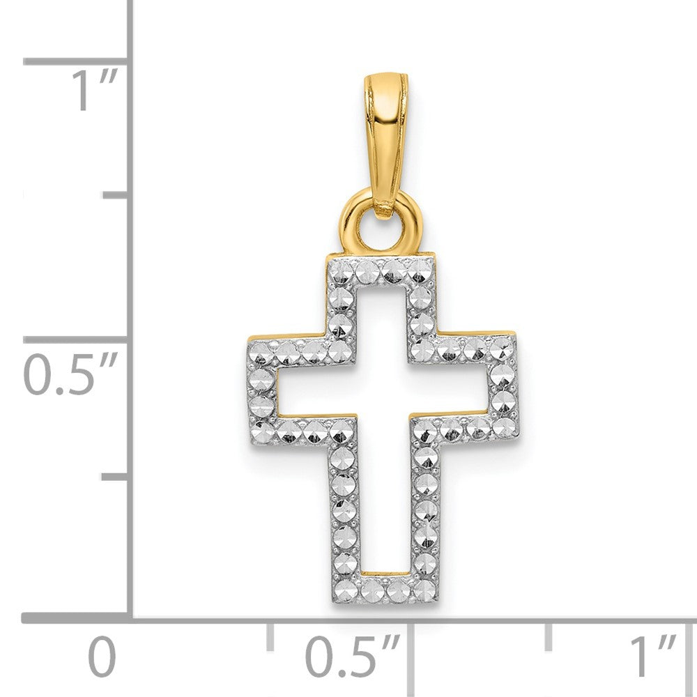 14k Yellow & Rhodium Gold w/Rhodium D/C Cross Pendant