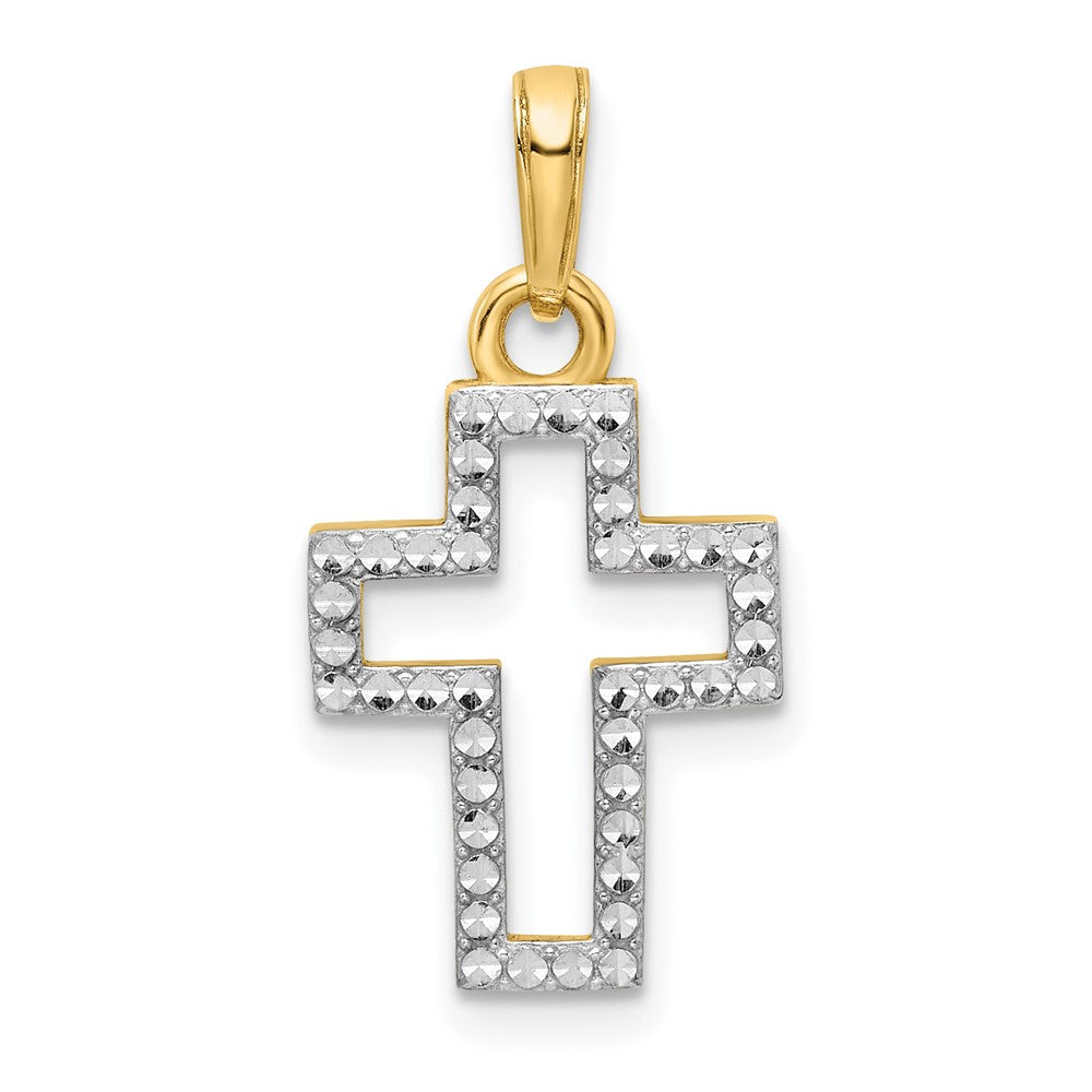 14k Yellow & Rhodium Gold w/Rhodium D/C Cross Pendant