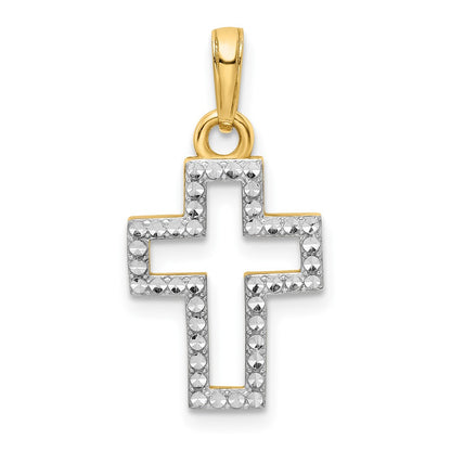 14k Yellow & Rhodium Gold w/Rhodium D/C Cross Pendant