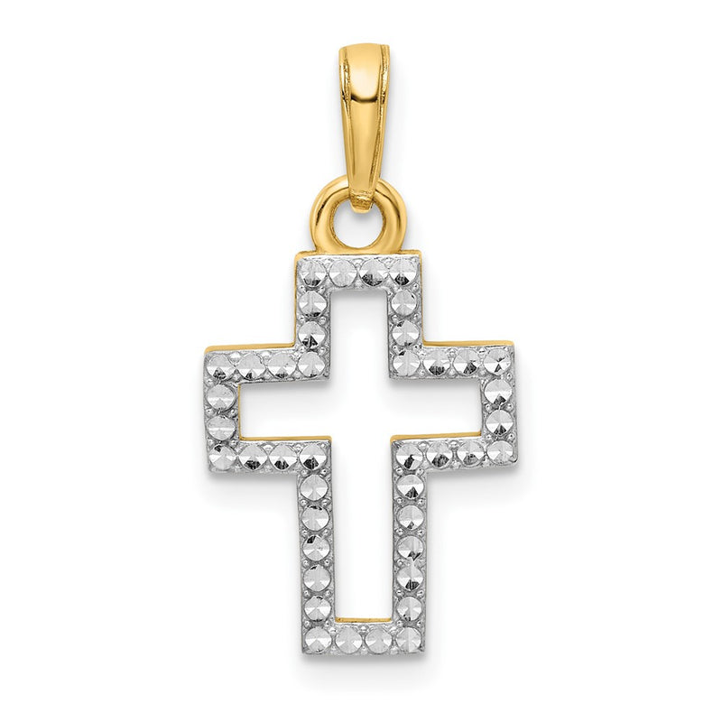 14k Yellow & Rhodium Gold w/Rhodium D/C Cross Pendant