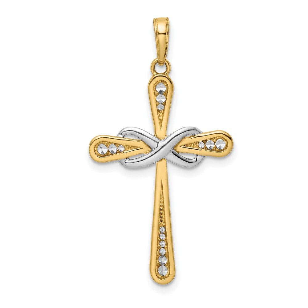 14k Yellow & Rhodium Gold w/Rhodium D/C Cross & Infinity Pendant