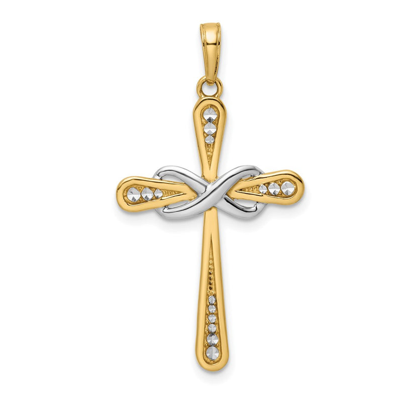 14k Yellow & Rhodium Gold w/Rhodium D/C Cross & Infinity Pendant