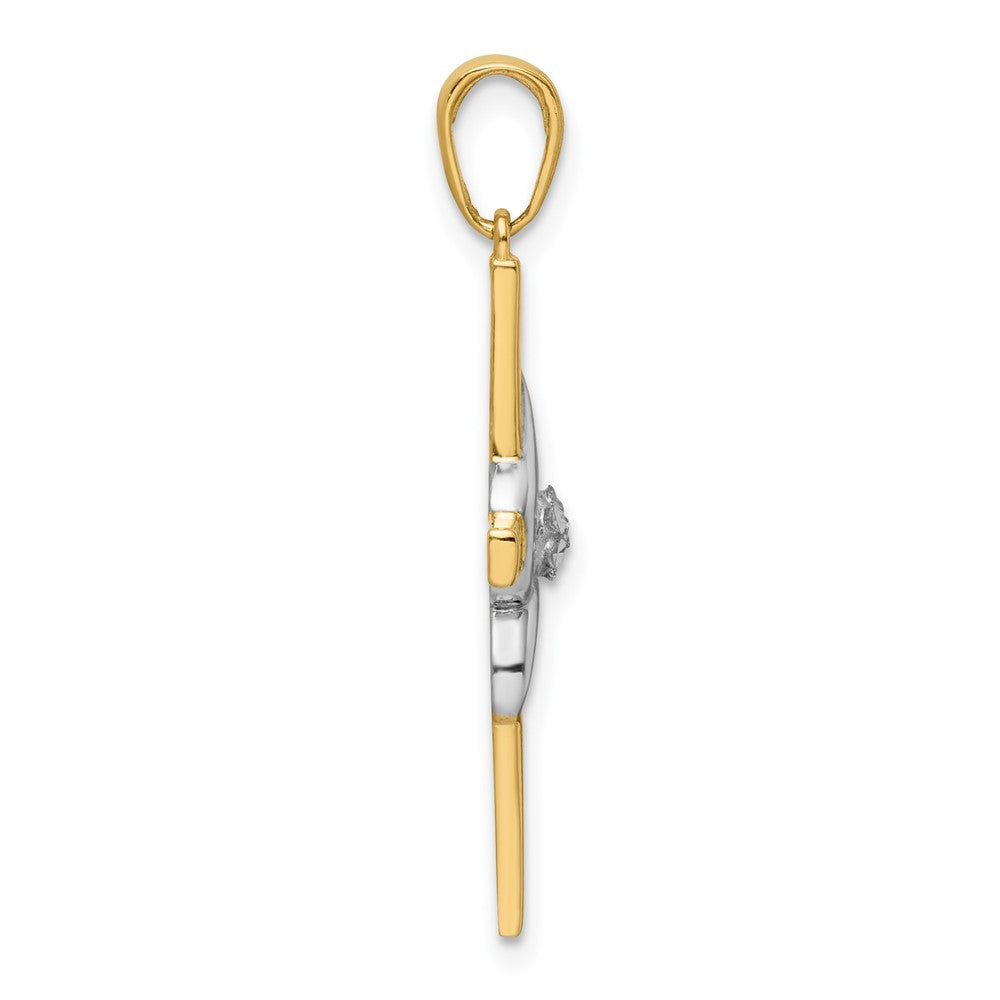 14k Yellow & Rhodium Gold w/Rhodium D/C Cross Pendant