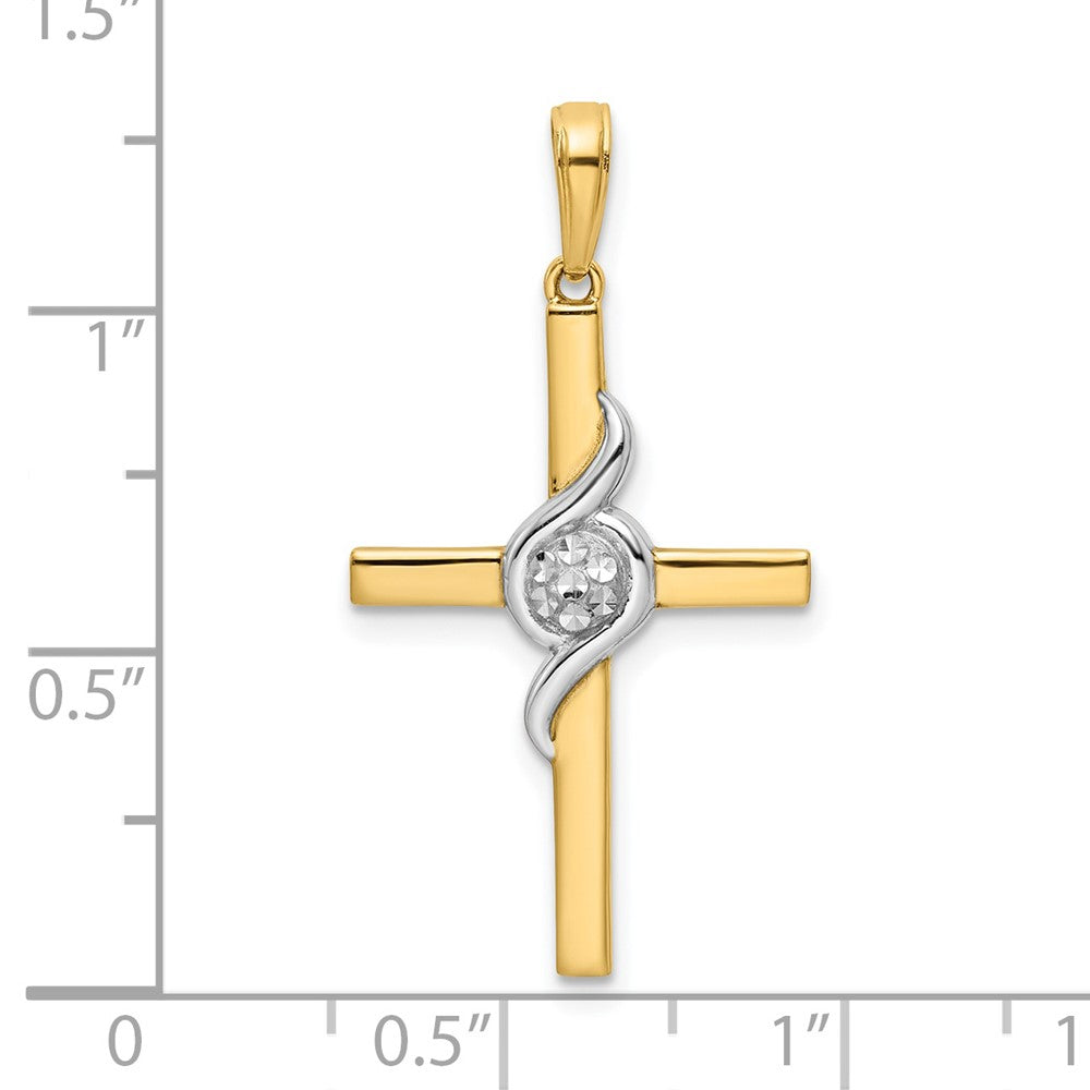 14k Yellow & Rhodium Gold w/Rhodium D/C Cross Pendant