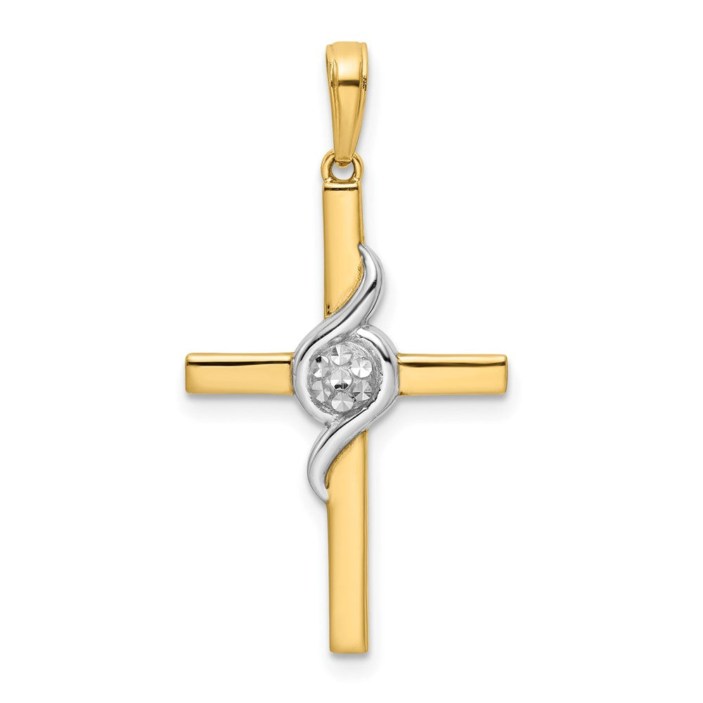 14k Yellow & Rhodium Gold w/Rhodium D/C Cross Pendant