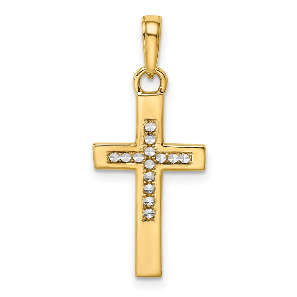 14k Yellow & Rhodium Gold w/Rhodium D/C Cross Pendant