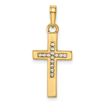 14k Yellow & Rhodium Gold w/Rhodium D/C Cross Pendant