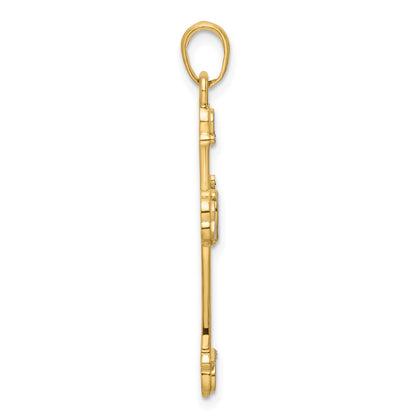 14k Yellow & Rhodium Gold w/Rhodium D/C Cross w/Hearts Pendant