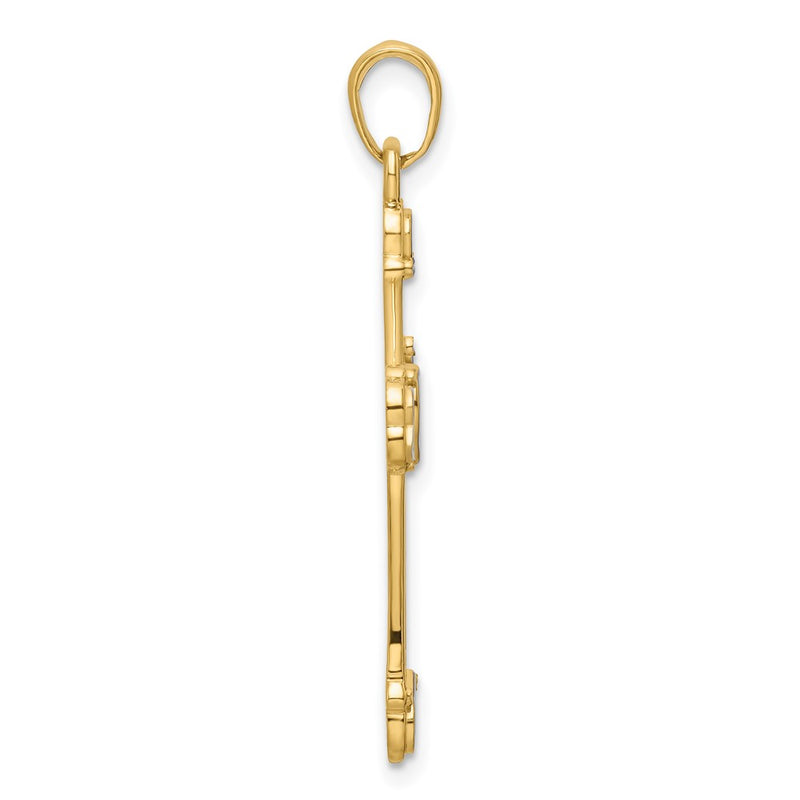 14k Yellow & Rhodium Gold w/Rhodium D/C Cross w/Hearts Pendant