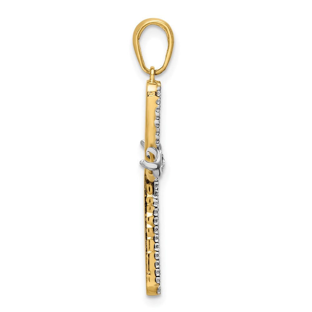 14k Yellow & Rhodium Gold w/Rhodium D/C Cross w/Wings Pendant