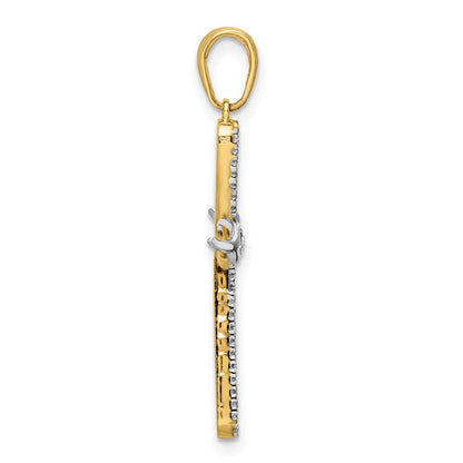14k Yellow & Rhodium Gold w/Rhodium D/C Cross w/Wings Pendant
