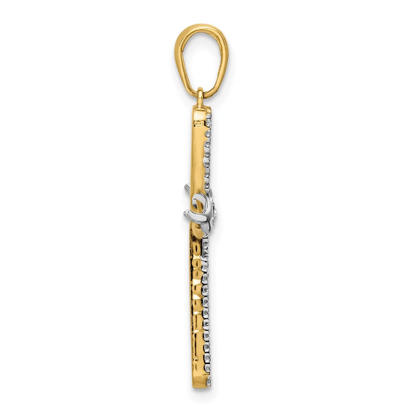 14k Yellow & Rhodium Gold w/Rhodium D/C Cross w/Wings Pendant