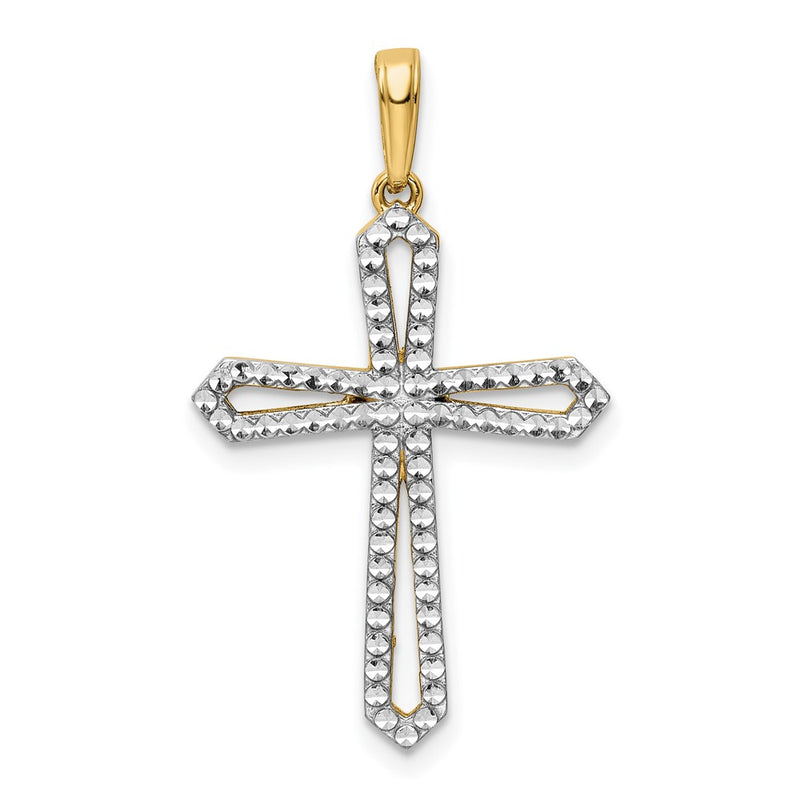 14k Yellow & Rhodium Gold w/Rhodium D/C Cross Pendant