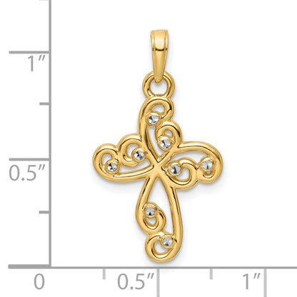 14k Yellow & Rhodium Gold w/Rhodium D/C Cross Pendant