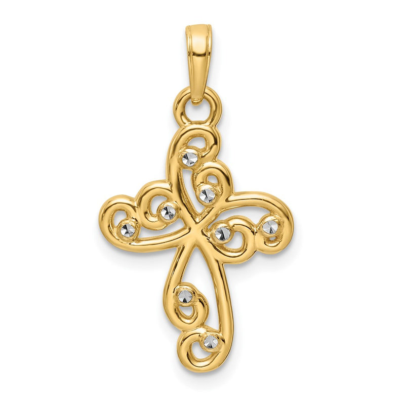 14k Yellow & Rhodium Gold w/Rhodium D/C Cross Pendant