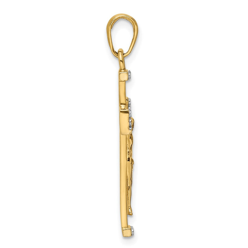 14k Yellow & Rhodium Gold w/Rhodium D/C Crucifix Pendant