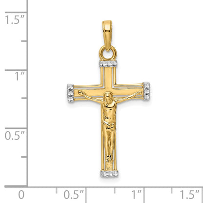 14k Yellow & Rhodium Gold w/Rhodium D/C Crucifix Pendant