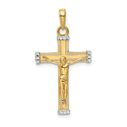 14k Yellow & Rhodium Gold w/Rhodium D/C Crucifix Pendant