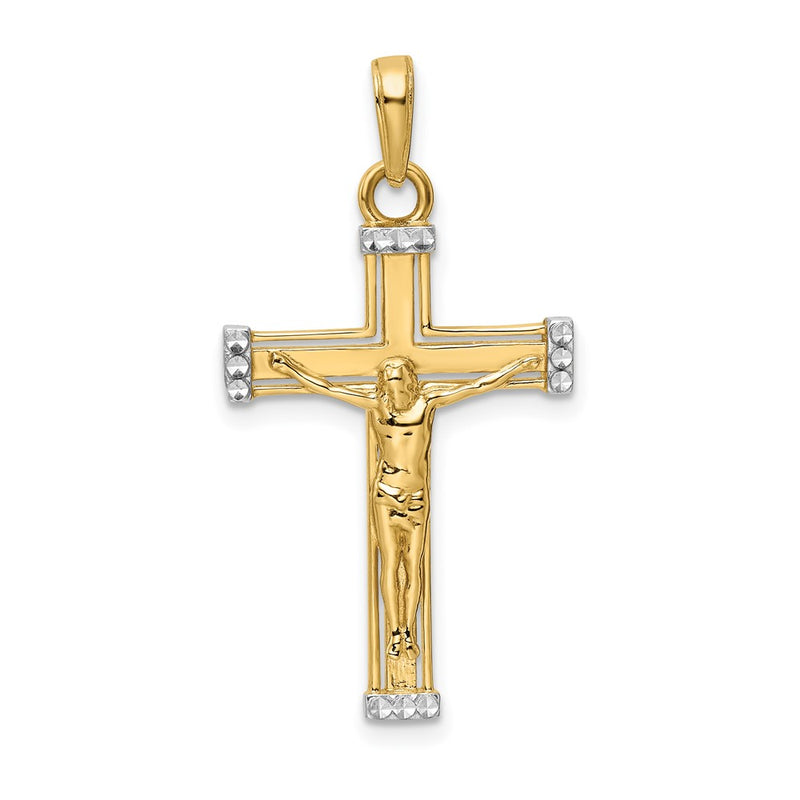 14k Yellow & Rhodium Gold w/Rhodium D/C Crucifix Pendant