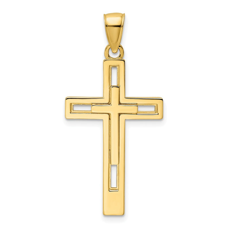 14k Yellow Gold Polished Double Cross Pendant