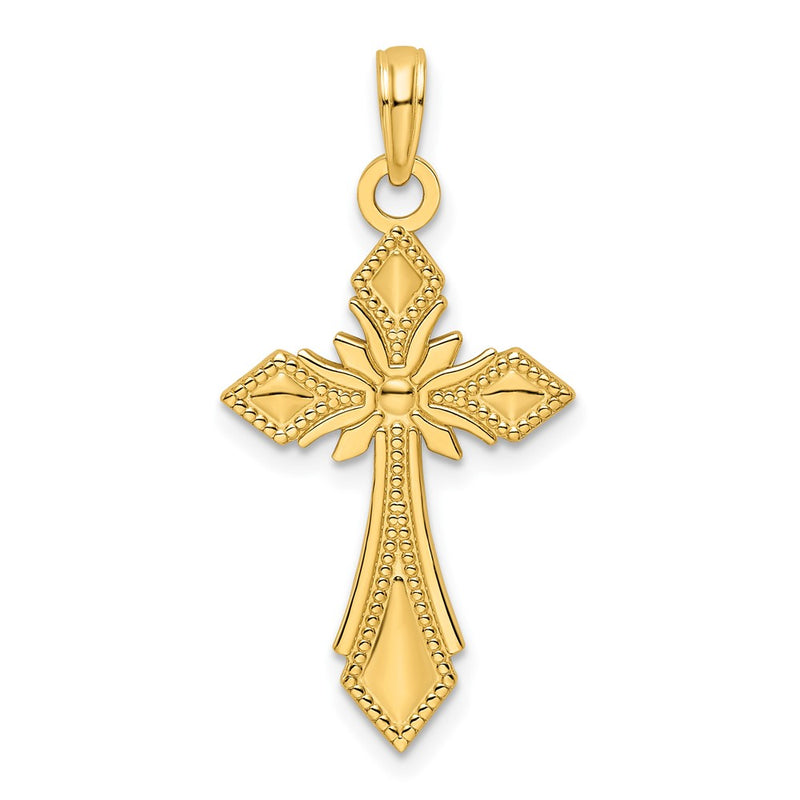 14k Yellow Gold Polished Beaded Cross Pendant