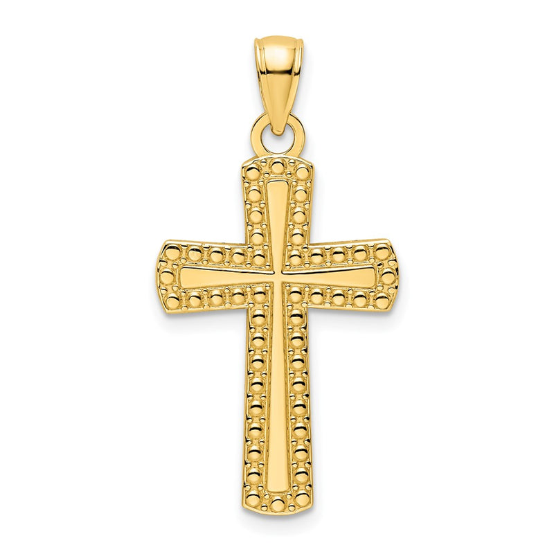 14k Yellow Gold Polished Beaded Cross Pendant