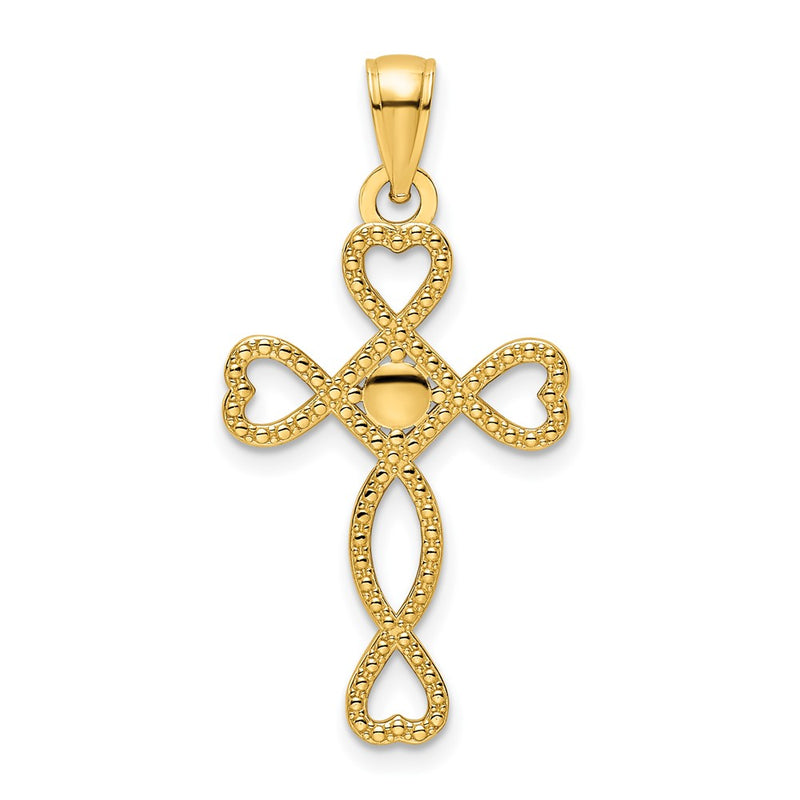 14k Yellow Gold Polished Beaded Cross Pendant