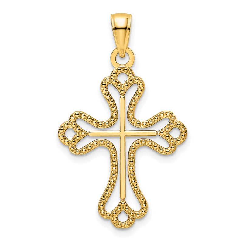 14k Yellow Gold Polished Beaded Cross Pendant