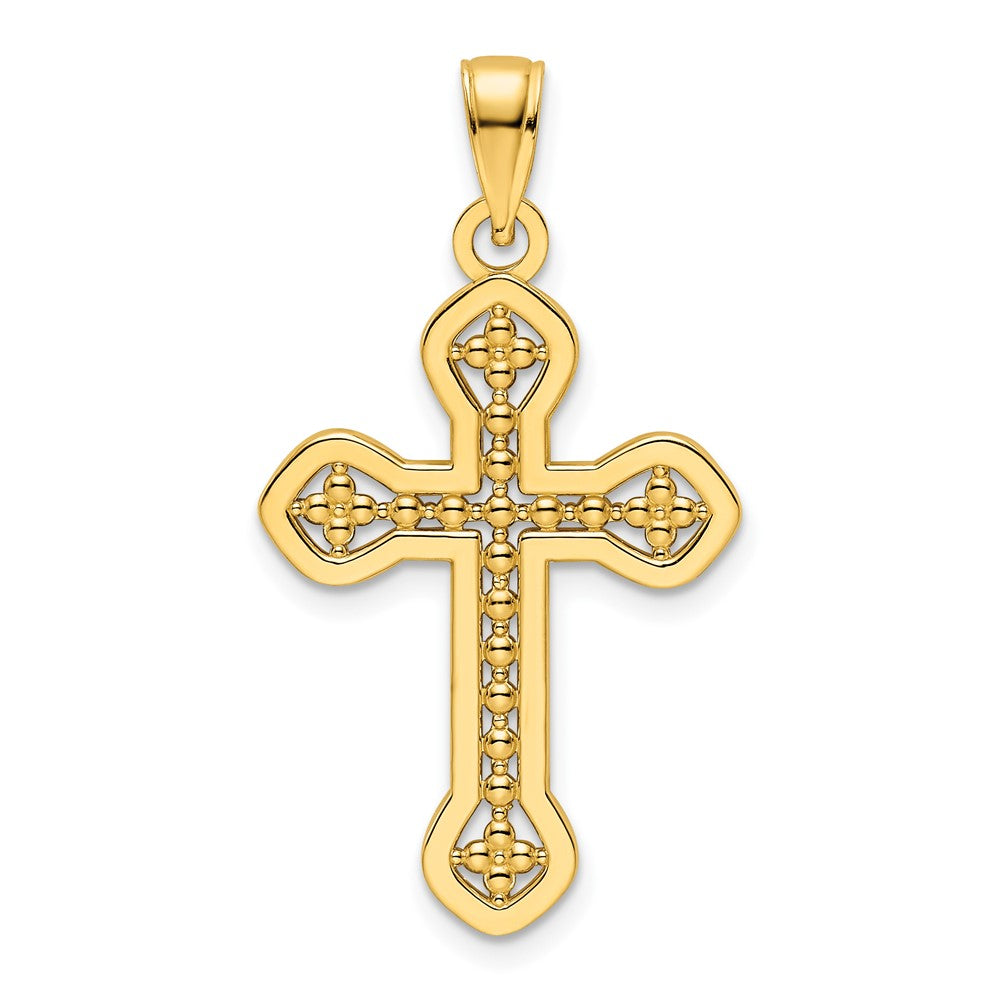 14k Yellow Gold Polished Beaded Cross Pendant