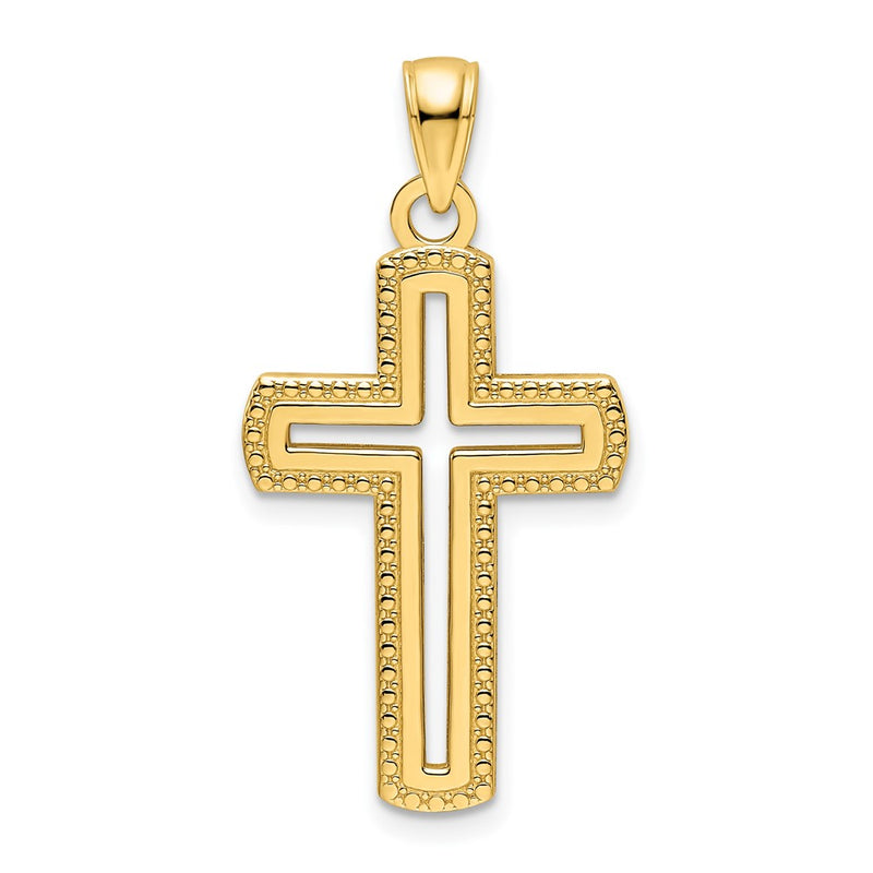 14k Yellow Gold Polished Beaded Cross Pendant