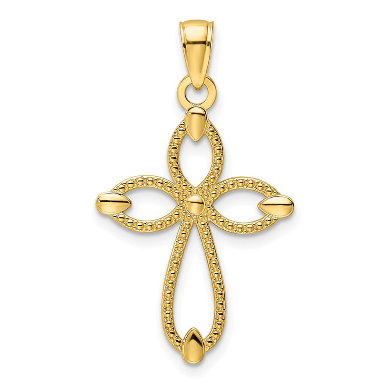 14k Yellow Gold Polished Beaded Cross Pendant
