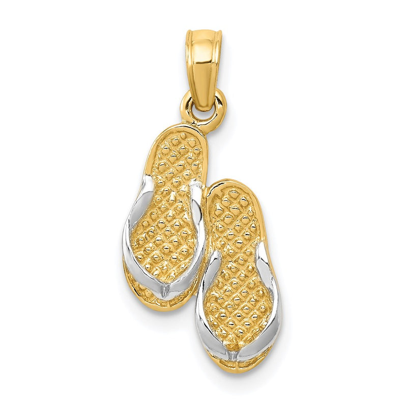14k Yellow & Rhodium Gold  3D w/Rhodium Solid Polished Sandals Pendant
