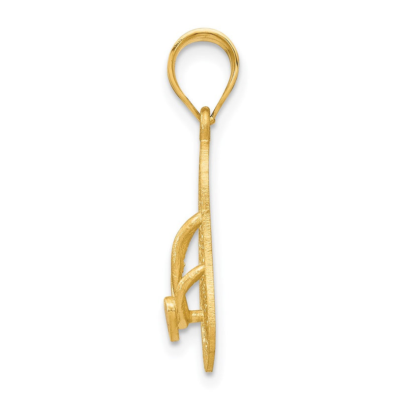 14k Yellow Gold Solid 3-D Red Enameled Sandal Pendant