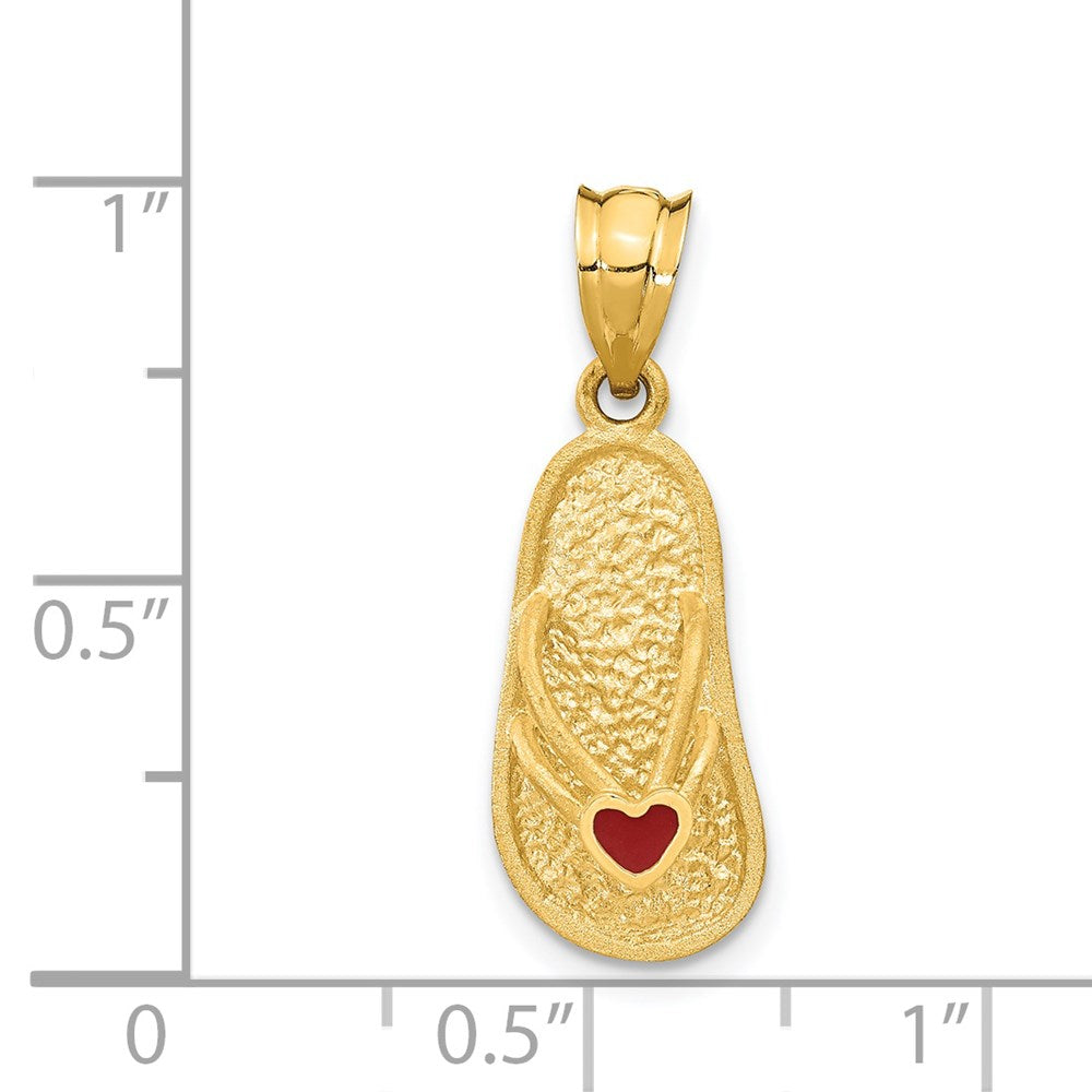 14k Yellow Gold Solid 3-D Red Enameled Sandal Pendant