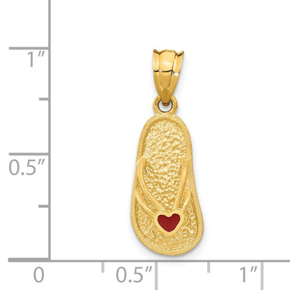 14k Yellow Gold Solid 3-D Red Enameled Sandal Pendant