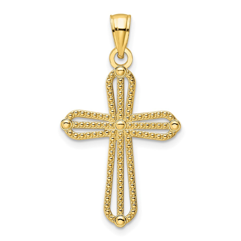 14k Yellow Gold Beaded Cross Pendant