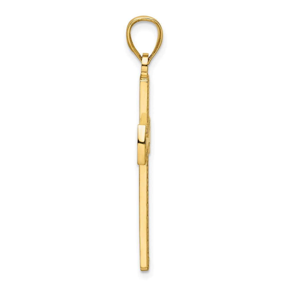 14k Yellow Gold Polished Beaded Cross Pendant
