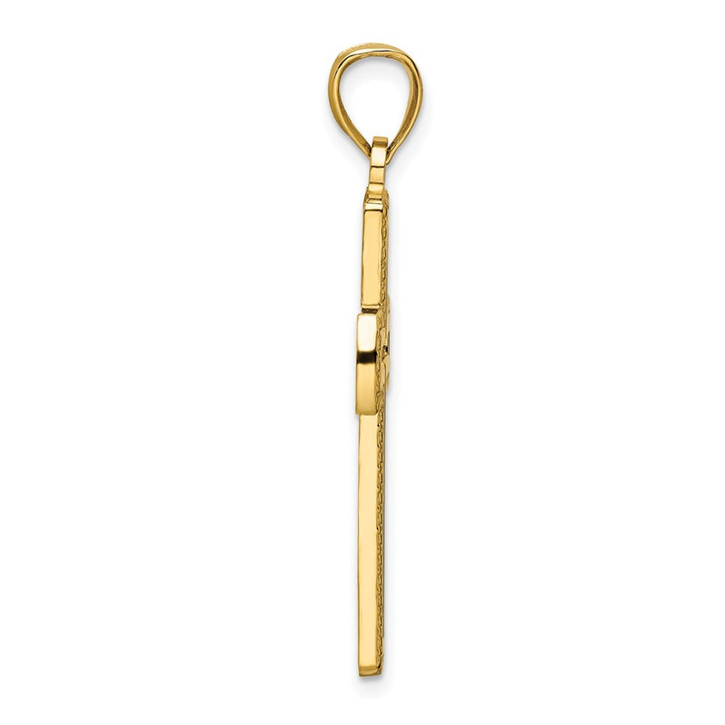 14k Yellow Gold Polished Beaded Cross Pendant