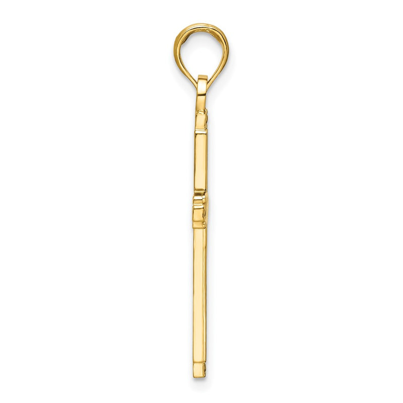 14k Yellow Gold Polished Beaded Cross Pendant