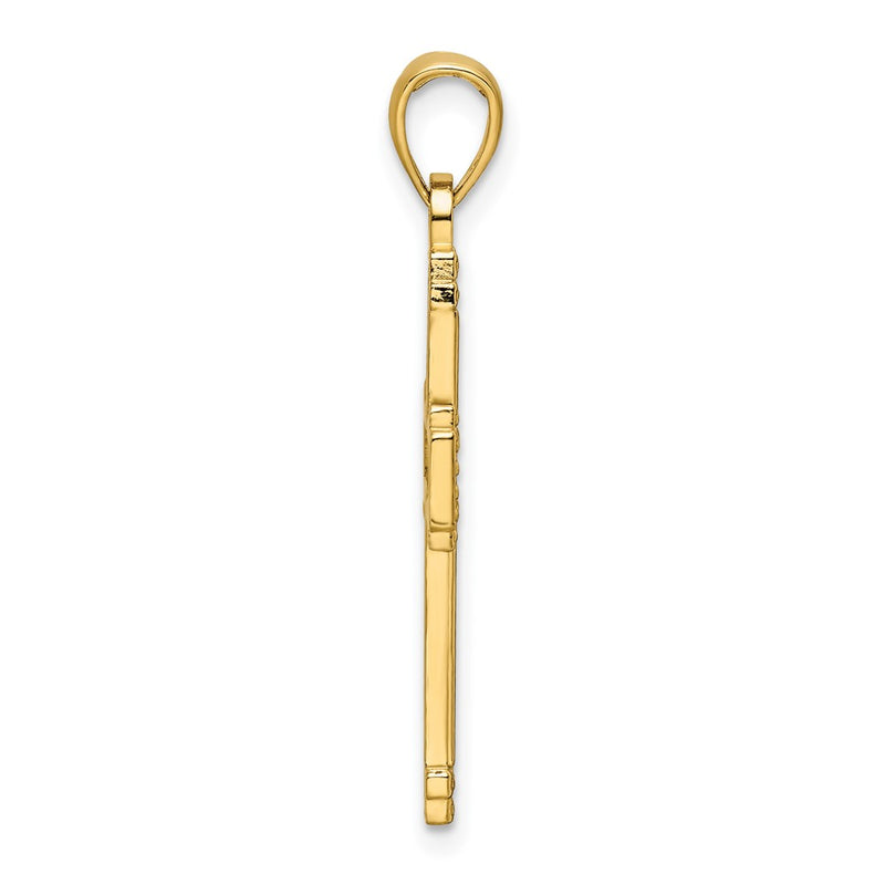 14k Yellow Gold Polished Beaded Cross Pendant