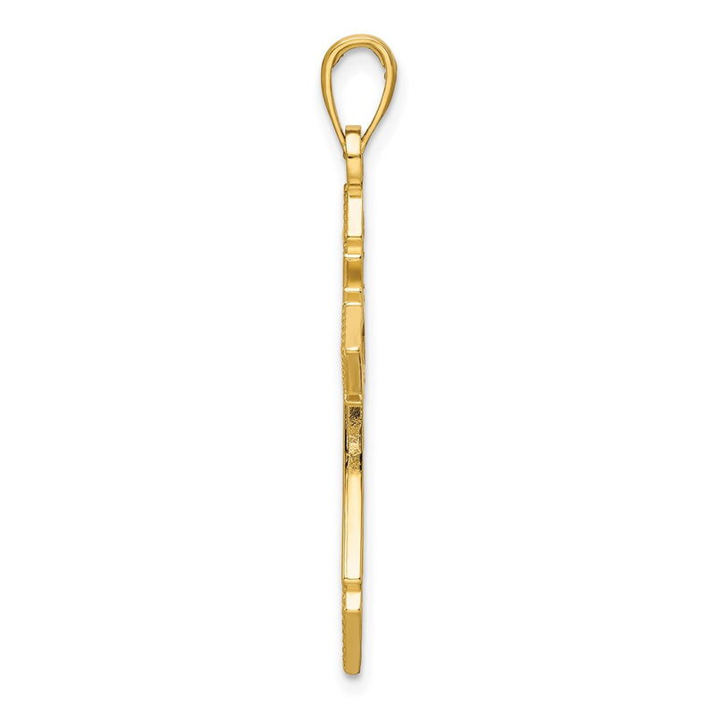14k Yellow Gold Polished Beaded Fancy Cross Pendant