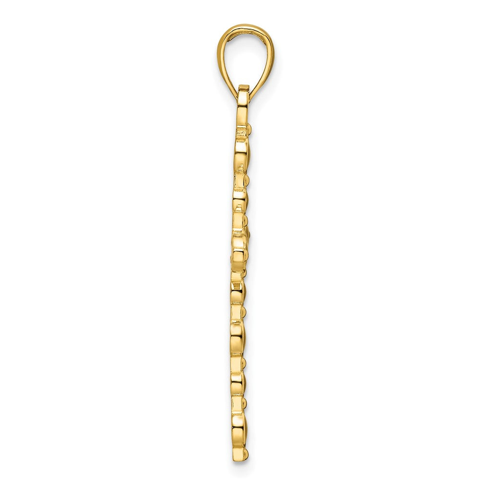 14k Yellow Gold Polished Beaded Cross Pendant