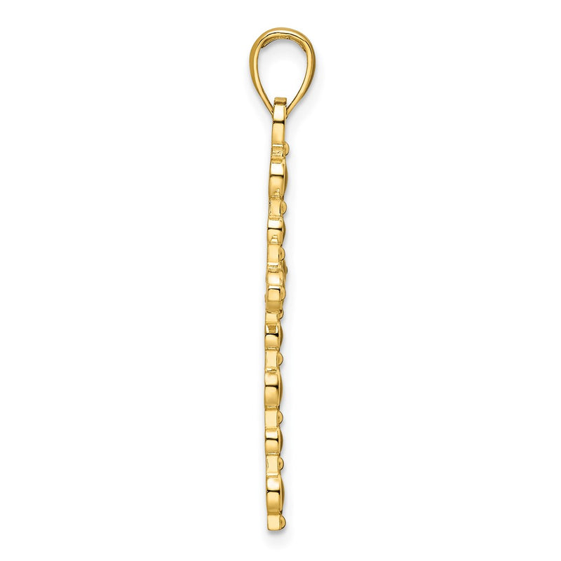 14k Yellow Gold Polished Beaded Cross Pendant