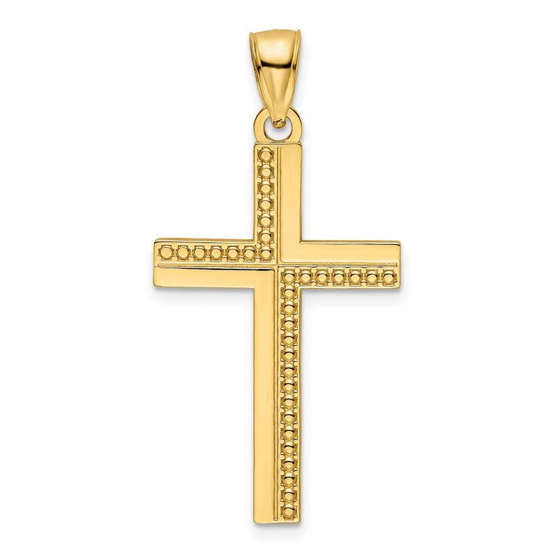14k Yellow Gold Polished Beaded Cross Pendant