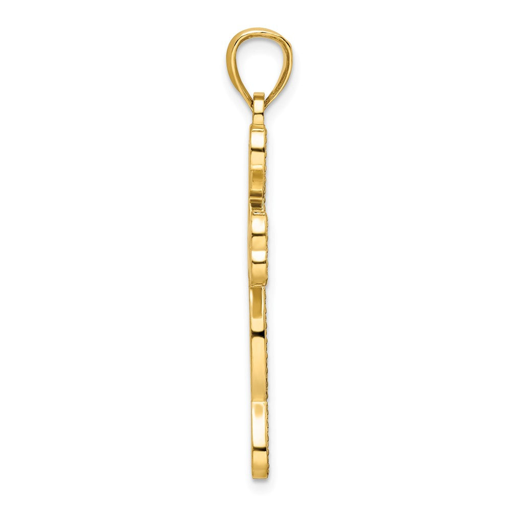 14k Yellow Gold Polished Beaded Heart Design Cross Pendant