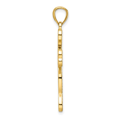 14k Yellow Gold Polished Beaded Heart Design Cross Pendant