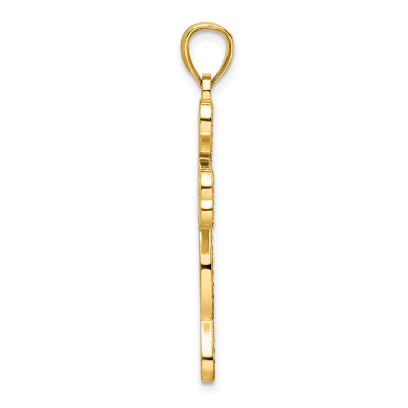 14k Yellow Gold Polished Beaded Heart Design Cross Pendant