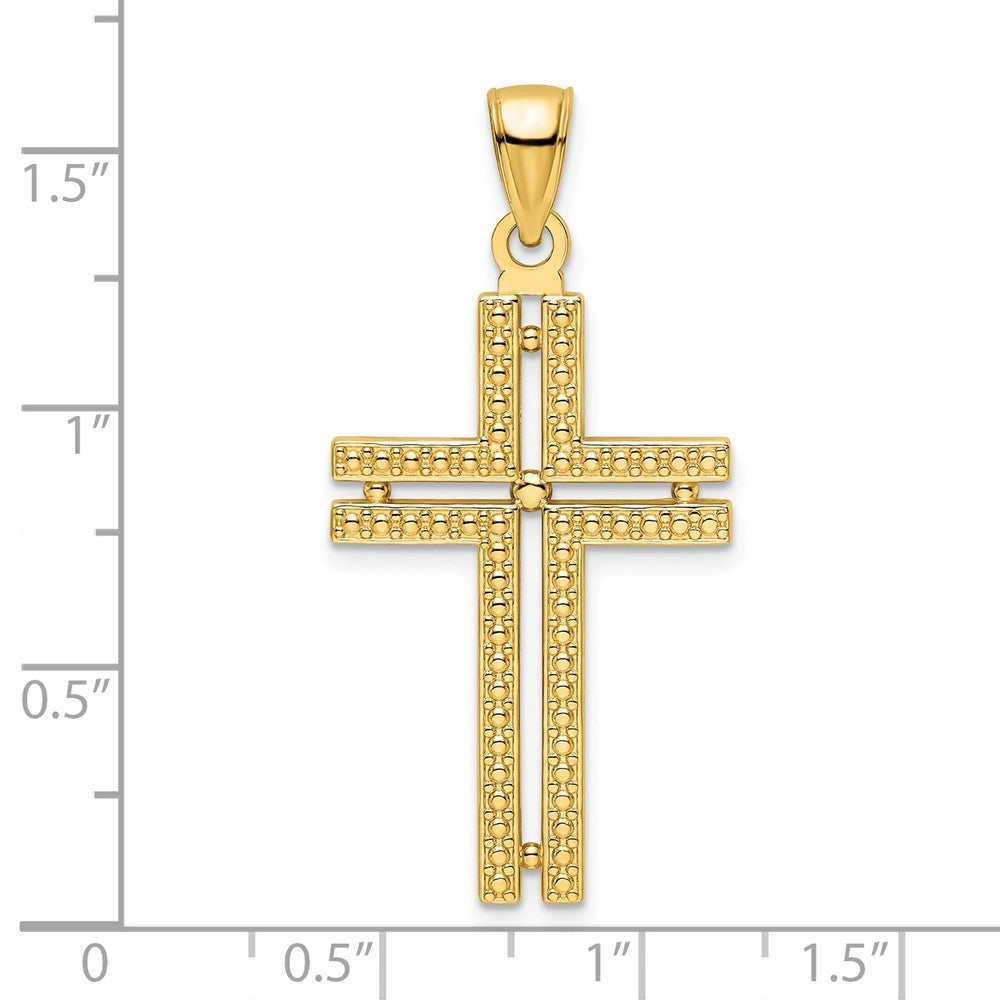 14k Yellow Gold Polished Beaded Cross Pendant