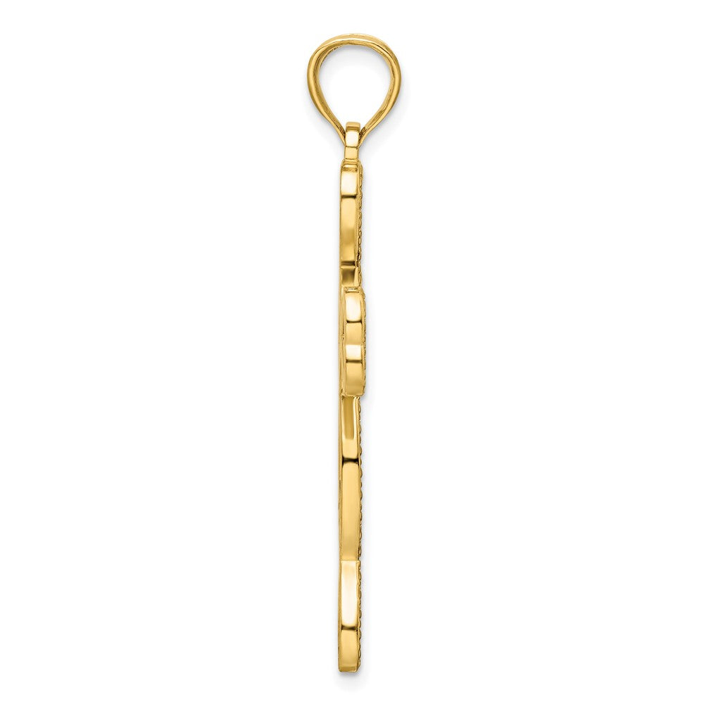14k Yellow Gold Polished Beaded Heart Design Cross Pendant